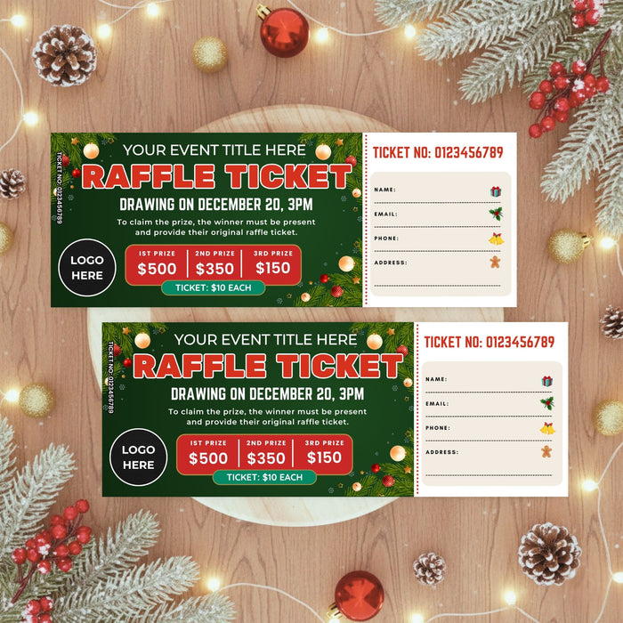 DIY Christmas Raffle Fundraising Ticket Template | Holiday Fundraiser & Event Ticket