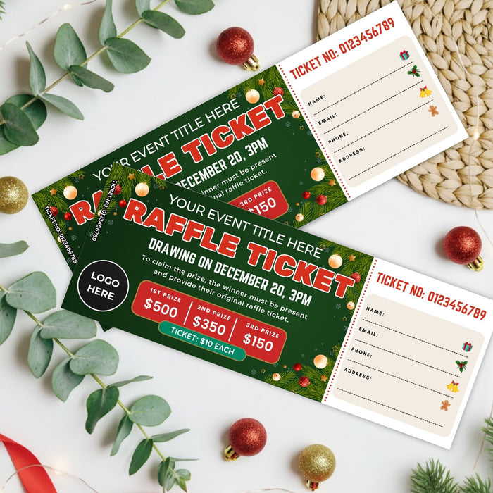 DIY Christmas Raffle Fundraising Ticket Template | Holiday Fundraiser & Event Ticket