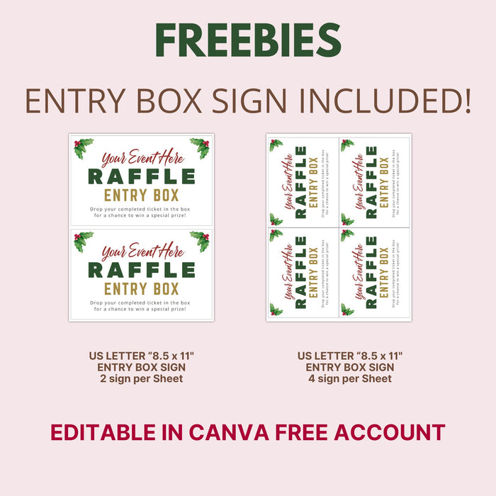 Customizable Christmas Raffle Ticket Template | Holiday Fundraiser Ticket