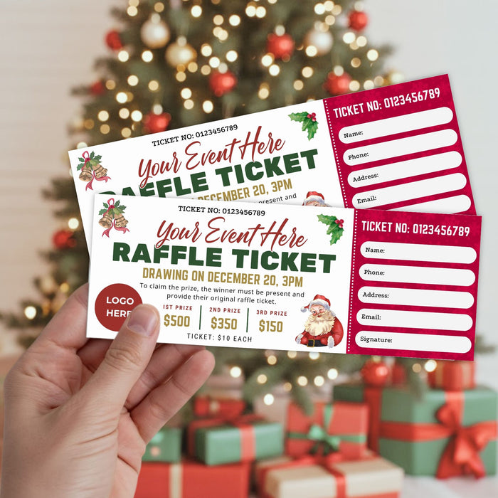 Customizable Christmas Raffle Ticket Template | Holiday Fundraiser Ticket