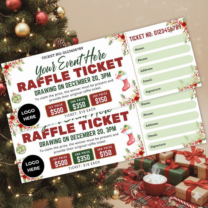 DIY Christmas Raffle Ticket Template | Holiday Party & Fundraiser Ticket