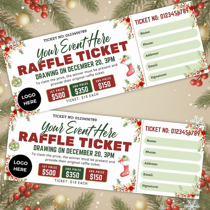 DIY Christmas Raffle Ticket Template | Holiday Party & Fundraiser Ticket