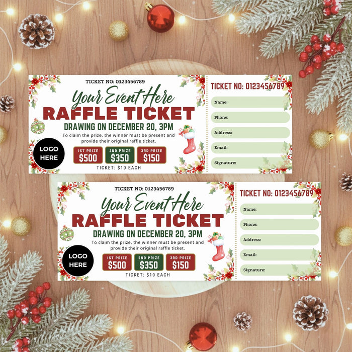 DIY Christmas Raffle Ticket Template | Holiday Party & Fundraiser Ticket