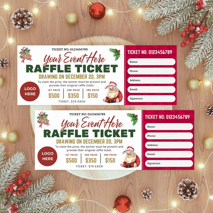 Customizable Christmas Raffle Ticket Template | Holiday Fundraiser Ticket