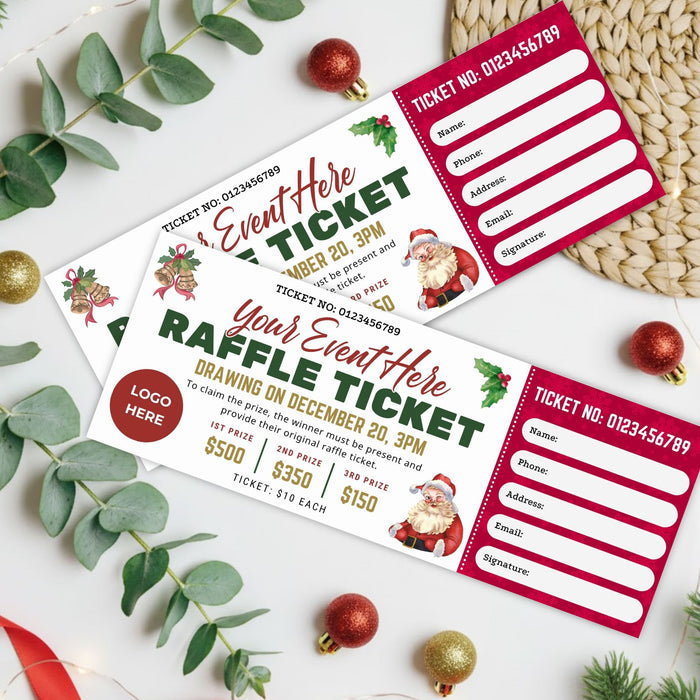 Customizable Christmas Raffle Ticket Template | Holiday Fundraiser Ticket