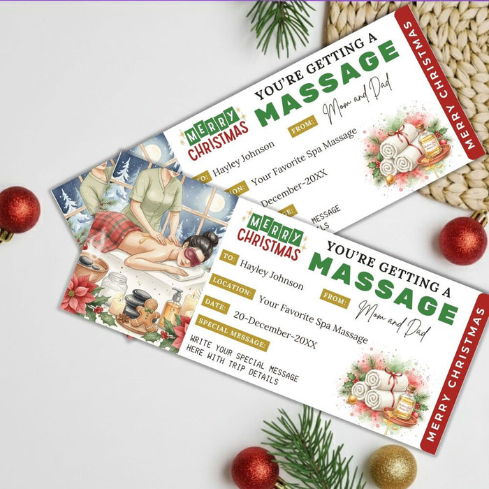 Customizable Christmas Massage Gift Voucher Ticket Template | Massage Spa Gift Certificate Coupon