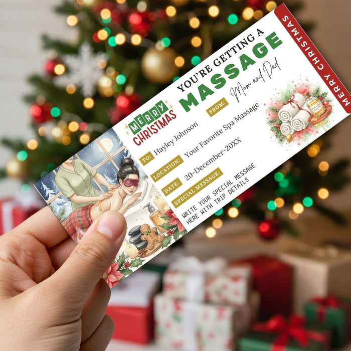 Customizable Christmas Massage Gift Voucher Ticket Template | Massage Spa Gift Certificate Coupon