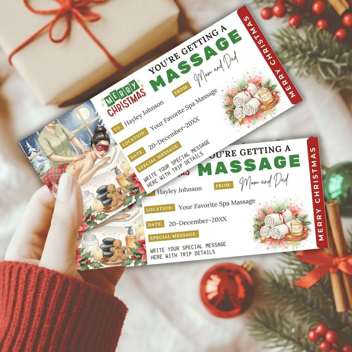 Customizable Christmas Massage Gift Voucher Ticket Template | Massage Spa Gift Certificate Coupon
