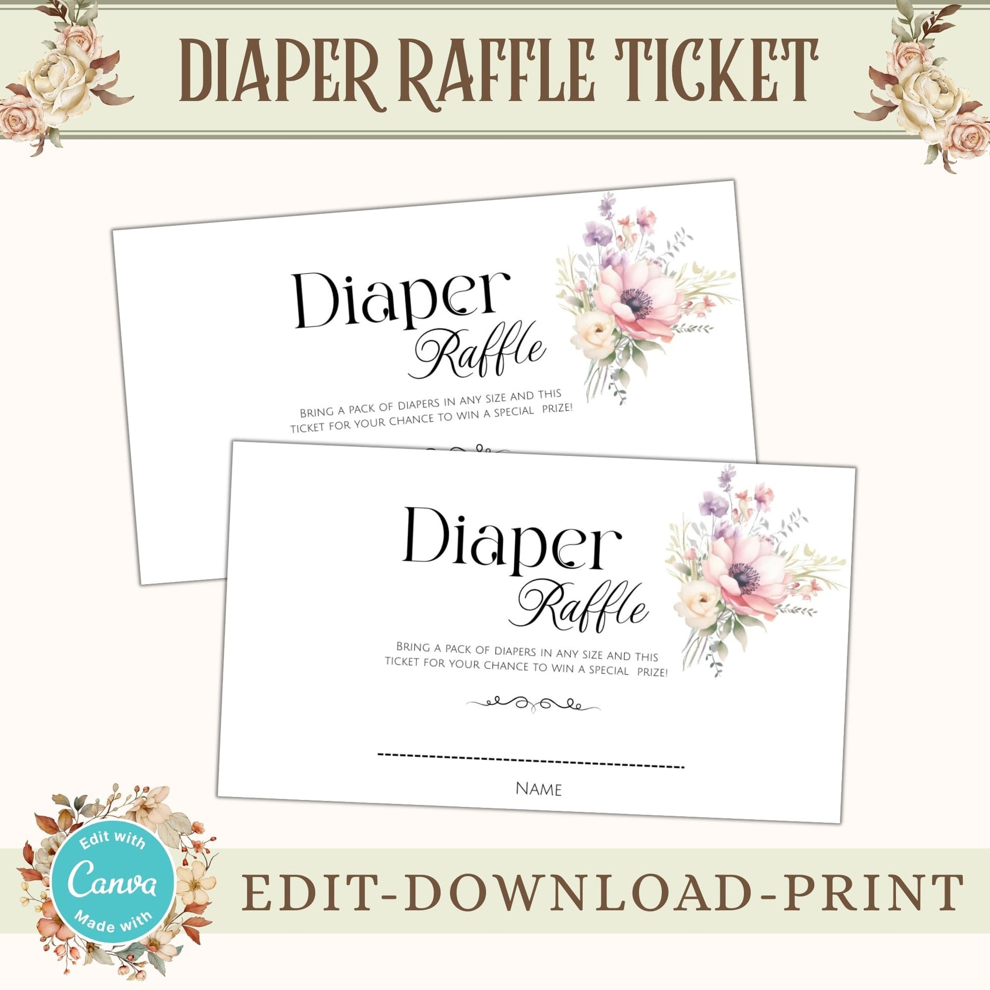 DIY Wildflower Diaper Raffle Ticket Template | Baby in Bloom Shower ...