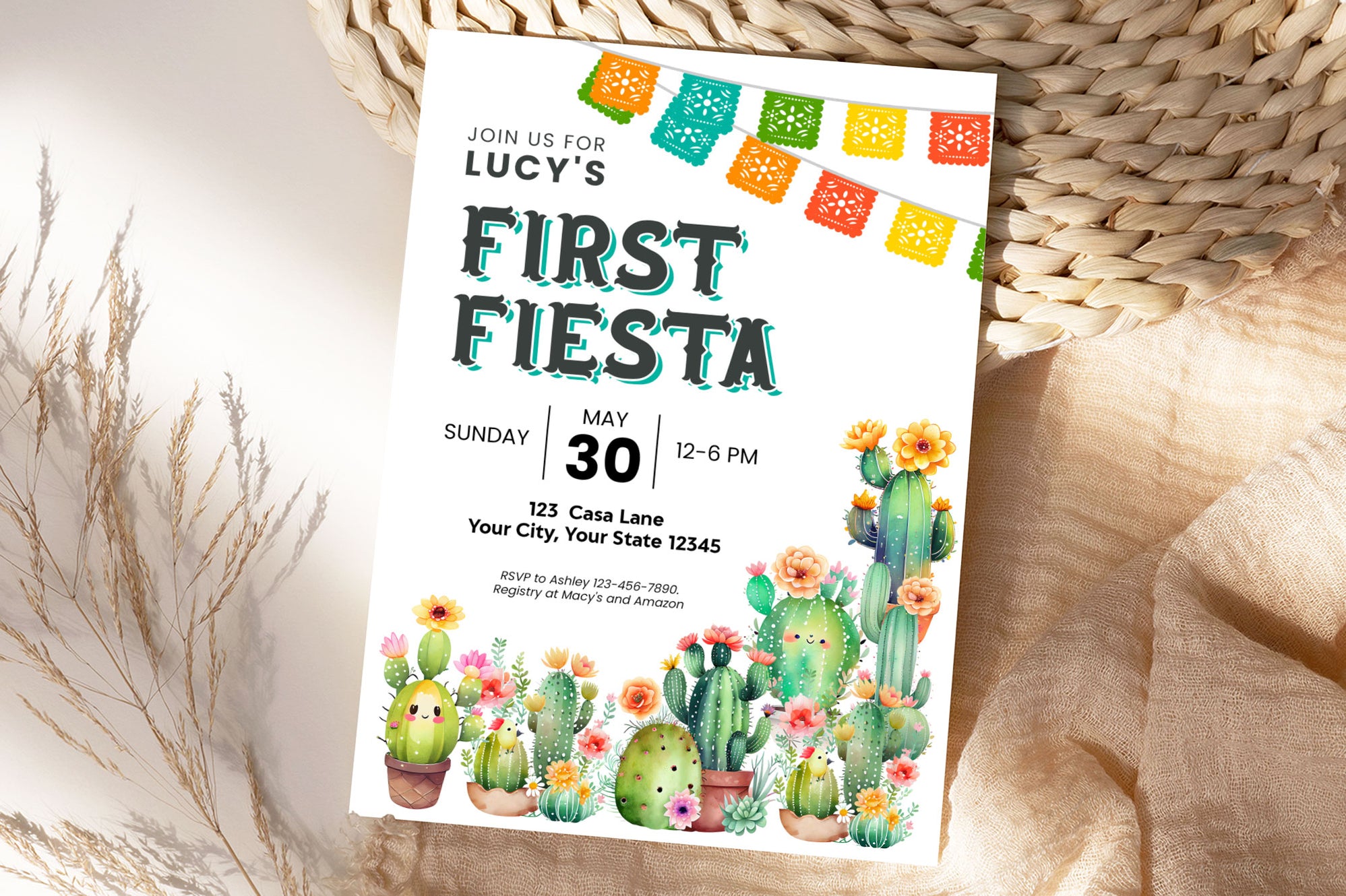 Fiesta Pattern Invite Customizable First Fiesta Invitation | Fiesta Themed Invite Template ...