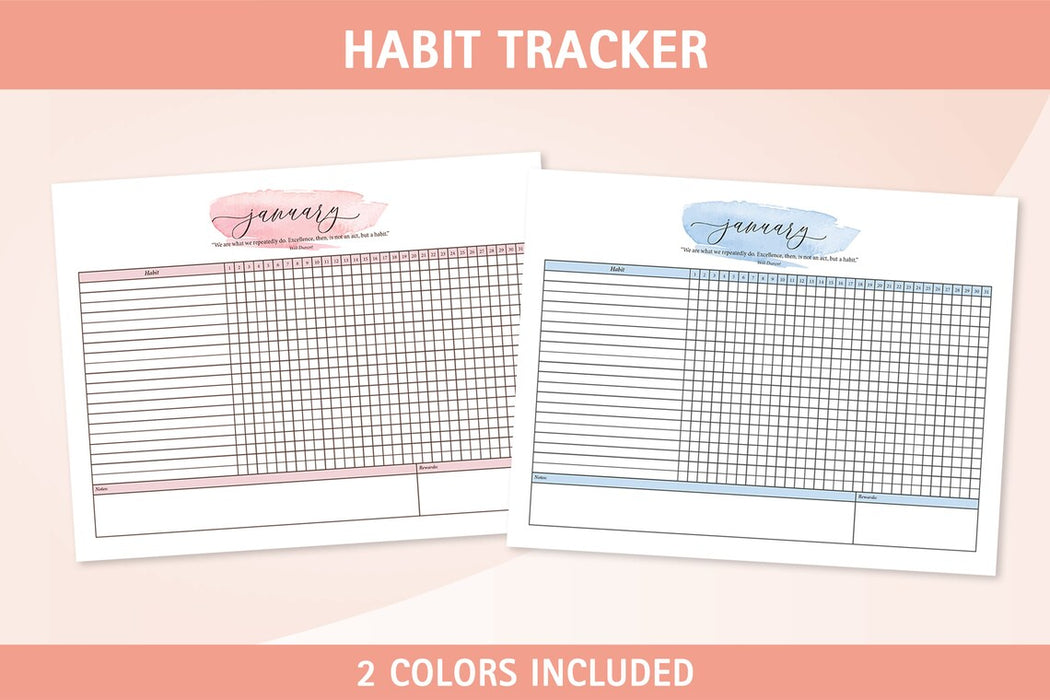 Printable Minimalist 30 Day Habit Tracker | Cute Habit Tracker Monthly and for the Entire Year