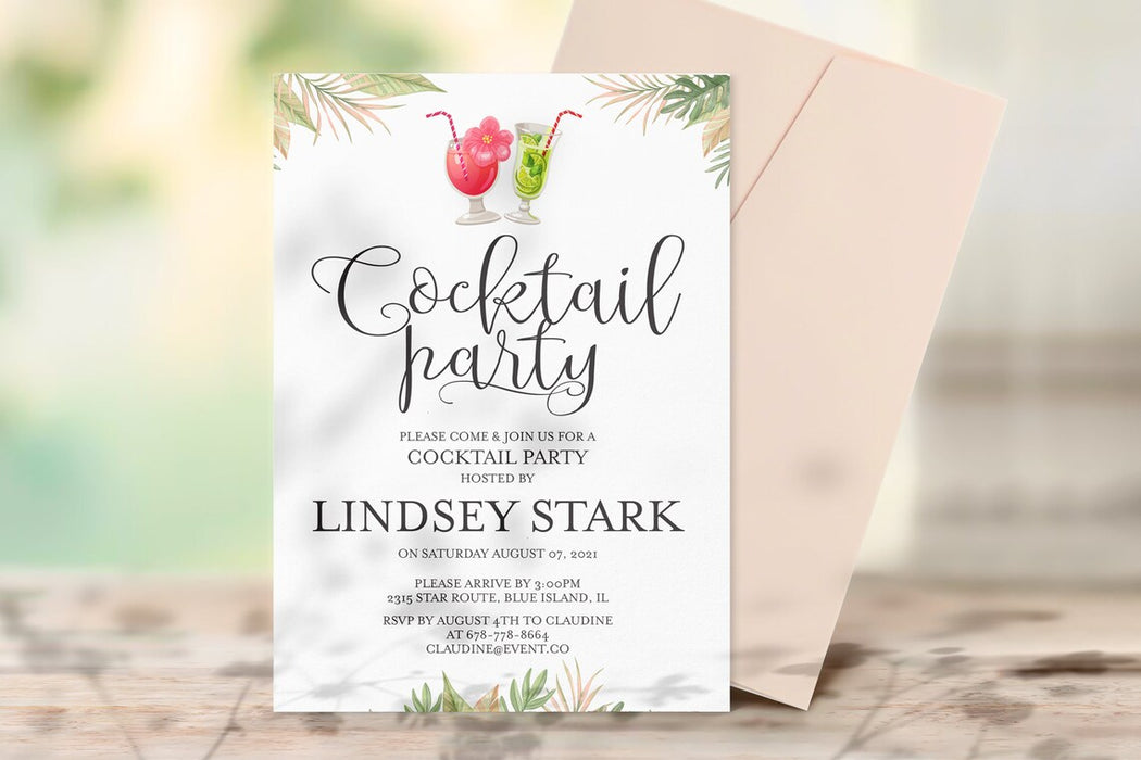 Customizable Tropical Cocktail Party Invitation Template | Sip Sip Cocktail Invite With Palm Trees
