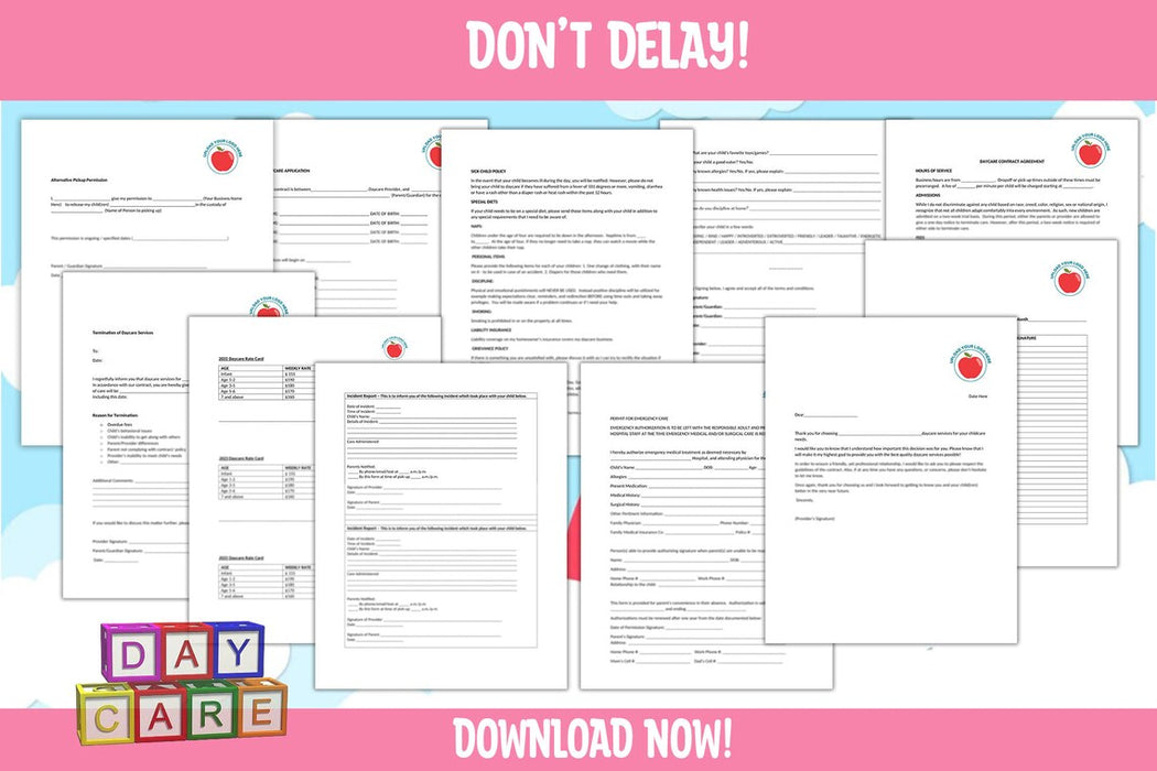 Customizable Daycare Business Forms Bundle | Daycare Provider Startup Business In A Box