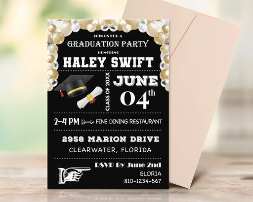 Customization Black Gold Graduation Invitation | Grad Party Invite Template