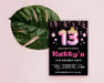 Customizable 13th Birthday Invitation For Girl | Black Pink 13th Birthday invite Template