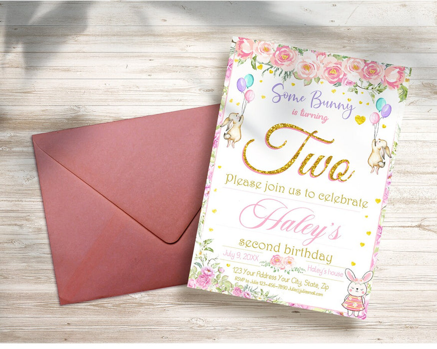 Two Birthday Invite Customizable Some Bunny is Two Birthday Invitation | Second Birthday ...