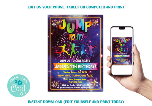 DIY Trampoline Birthday Invitation Boy or Girl | Trampoline Park Birthday Invite