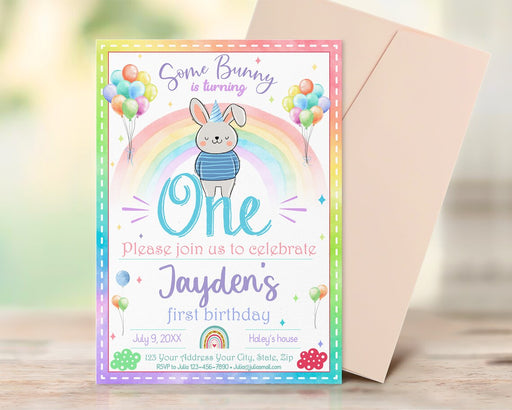 Customizable Some Bunny Is One Birthday Invitation for Boy | First Birthday Invite Boy