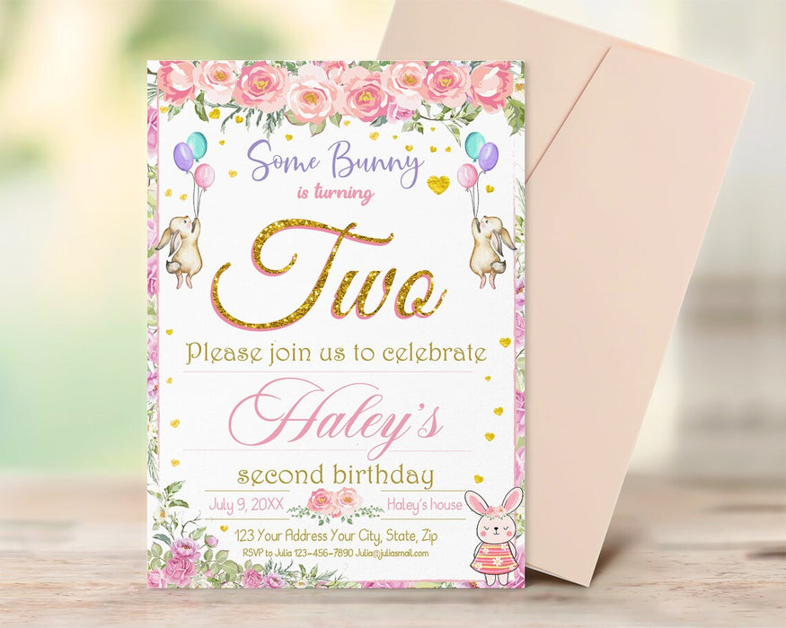 Customizable Some Bunny is Two Birthday Invitation | Second Birthday Invite Template