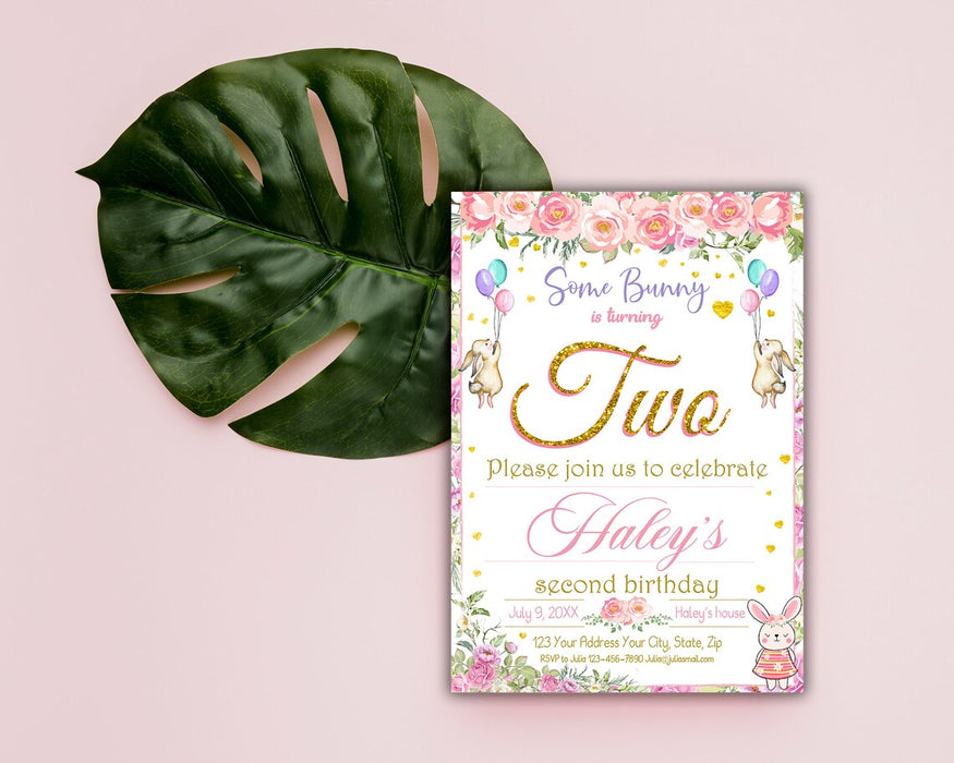 Customizable Some Bunny is Two Birthday Invitation | Second Birthday Invite Template