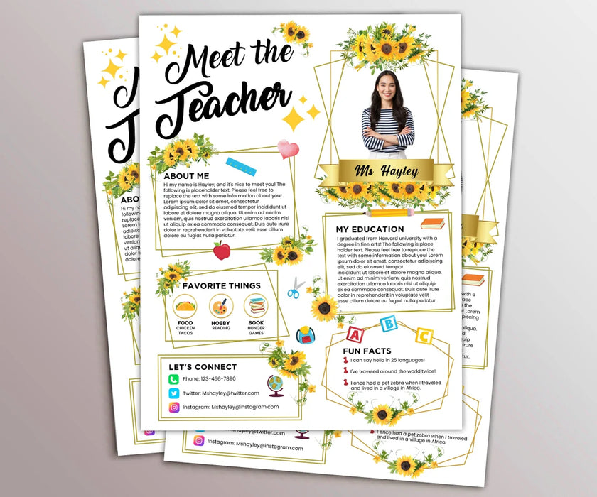 Customizable Meet The Teacher Template Sunflowers Flyer Bundle | Set of 2 Back to School Meet The Teacher Letter with Picture