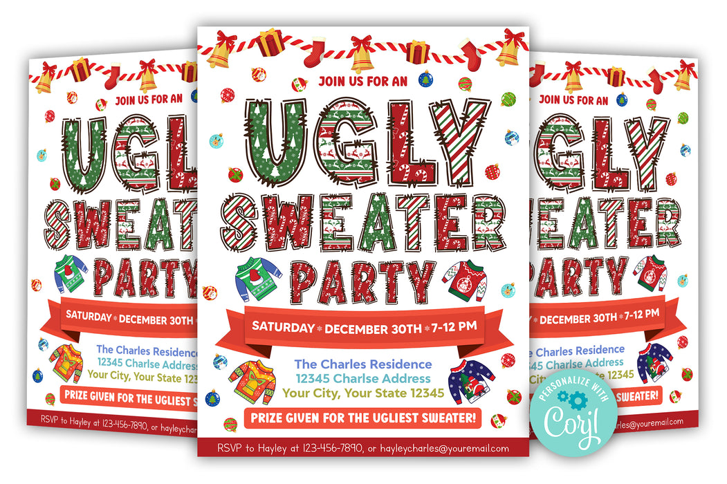 DIY Ugly Sweater Holiday Party Invite Flyer Ugly Sweater Contest