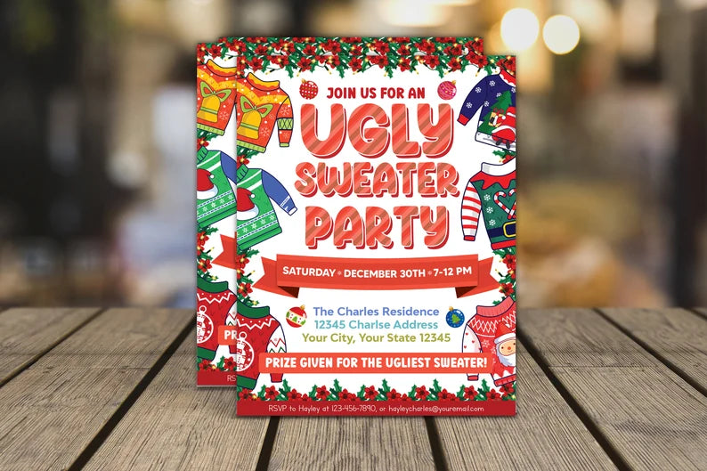 Customizable Ugly Sweater Party Invitation Flyer Ugly Sweater