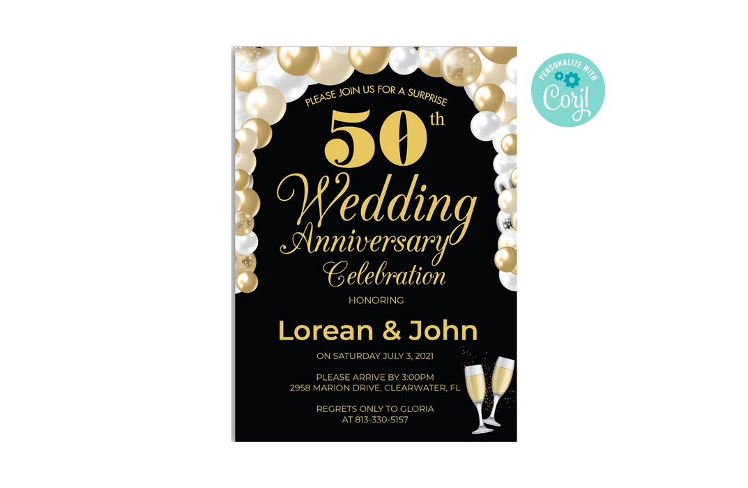 Editable Minimalist 50th Wedding Anniversary Party Invitation Template, Editable Surprise Anniversary Invitation Printable, INSTANT DOWNLAOD
