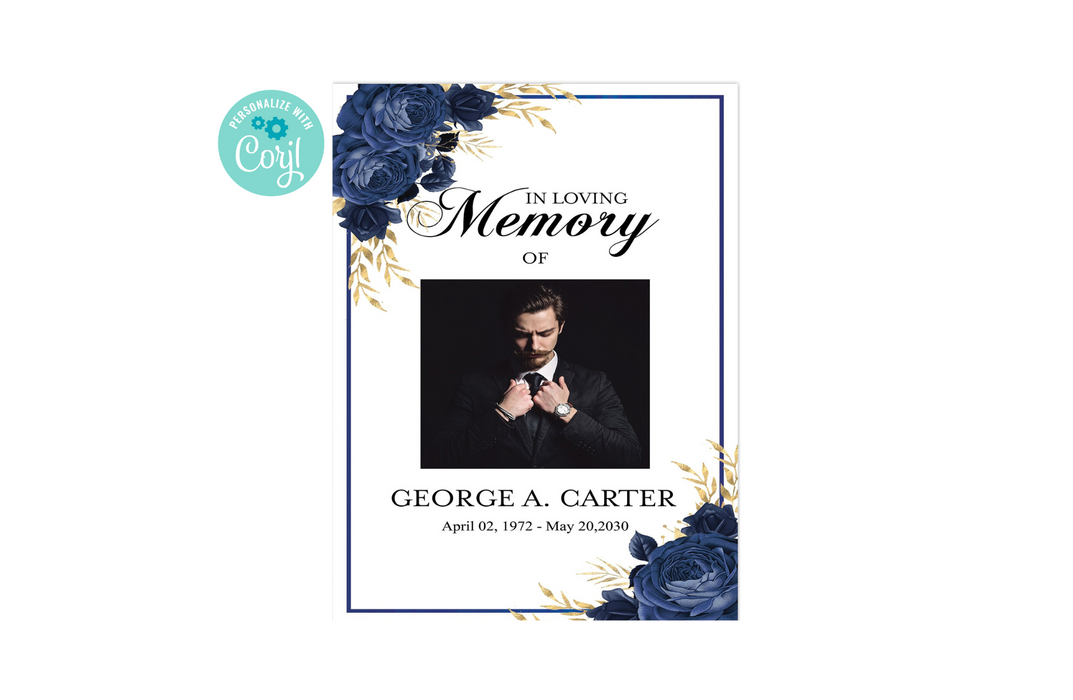 Editable Funeral Welcome Sign Template for Man, DIY Memorial Service Sign and Funeral Decor Navy Blue