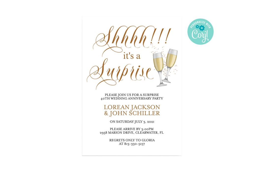 Editable Minimalist 40th Anniversary Invitation Surprise, Printable 40th Wedding Anniversary Party Invitations, Surprise 40 Years Anniversary Invites