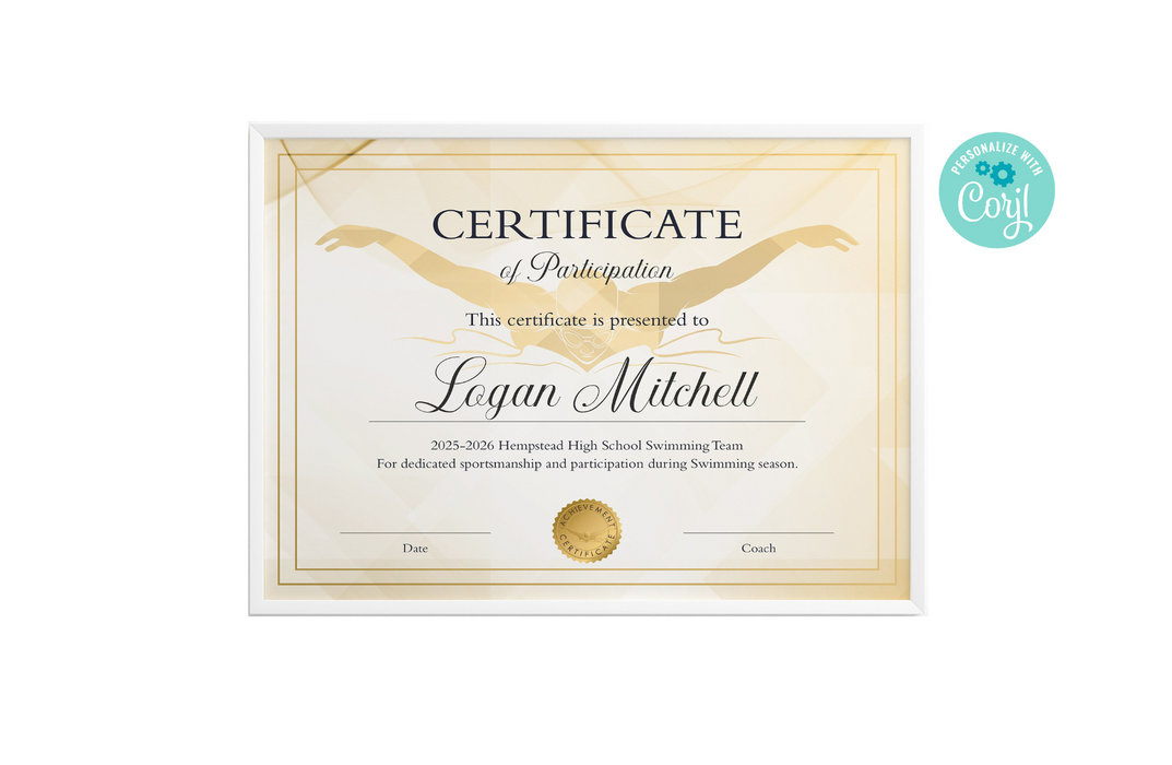 Editable Swimming Certificate Template, Printable Swimming Award