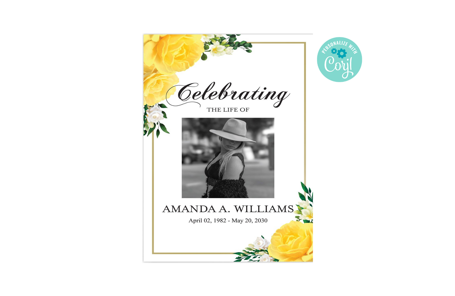 Editable Printable Yellow Rose Funeral Memorial Welcome Sign — Posh Park