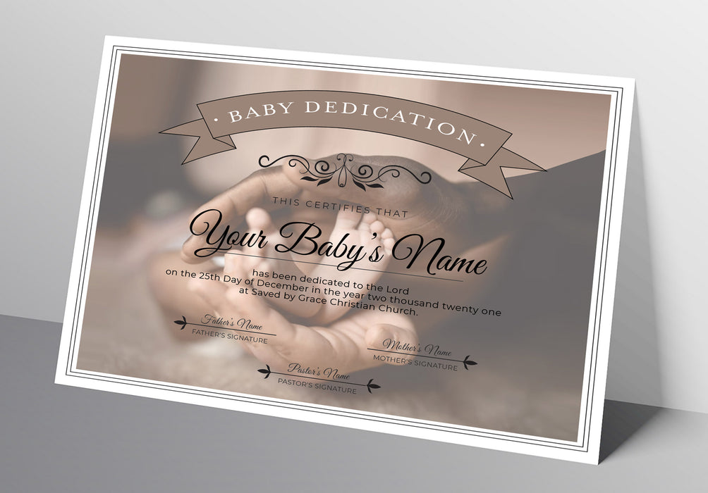 Editable Baby Dedication Certificate Template Brown