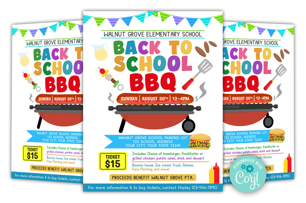 Editable Back To School Bbq Picnic Party Invitation Flyer Template