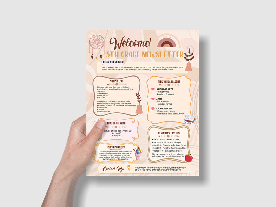 First Day of School, Newsletter Template, school open house, Open house flyer, Back to School Flyer, school newsletter, boho rainbow, editable newsletter, template digital, template for teacher, template printable, meet the teacher, school flyer