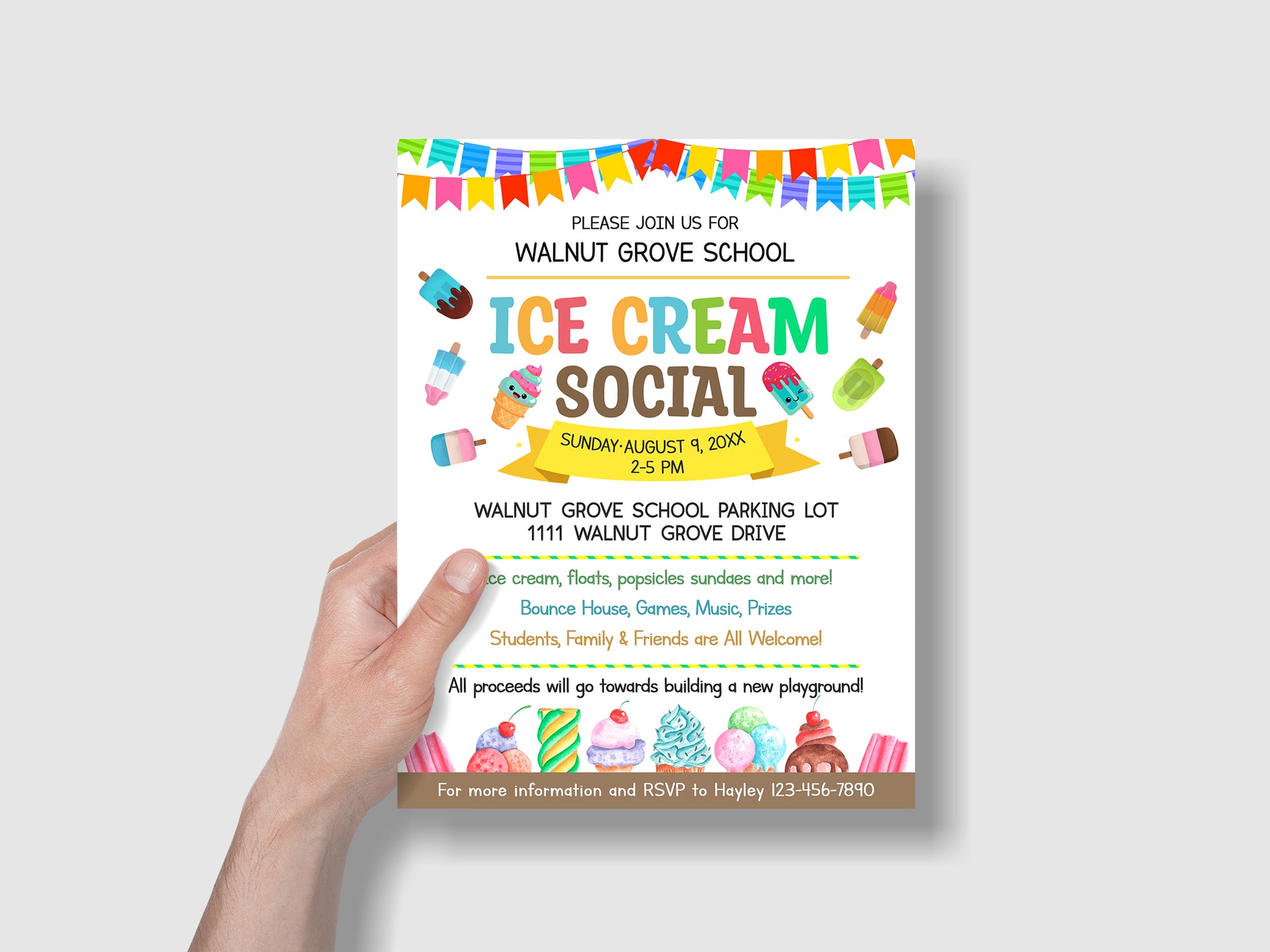 Summer Ice Cream Social Flyer, Editable Ice Cream Party Watercolor Fly ...