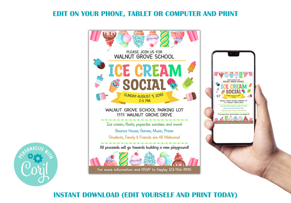 ice cream party, popsicle invitation, printable flyers, ice cream social, Ice cream invitation, pto pta flyer, school fundraiser, ice cream poster, fundraiser flyer, school flyer, church flyer, summer birthday, flyer template