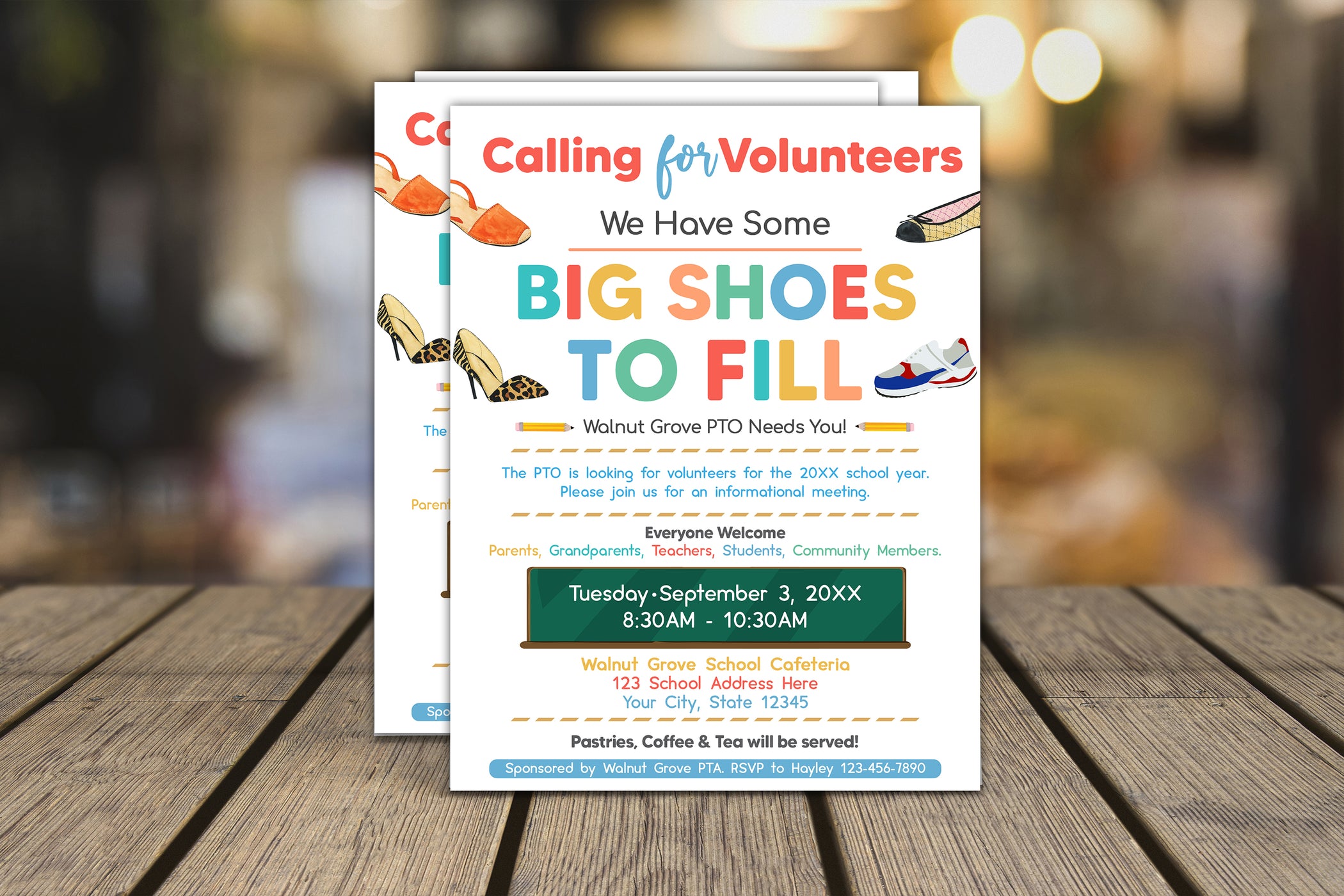 Editable DIY Big Shoes to Fill School Flyer Template, PTO PTA Voluntee