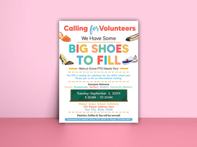 Editable DIY Big Shoes to Fill School Flyer Template, PTO PTA Voluntee ...