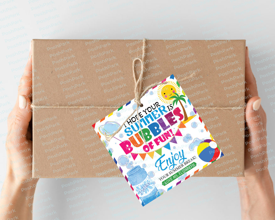 Editable Bubbles of Fun Summer Gift Tag, End of School Year Tags, Summer Vacation Favor Tag