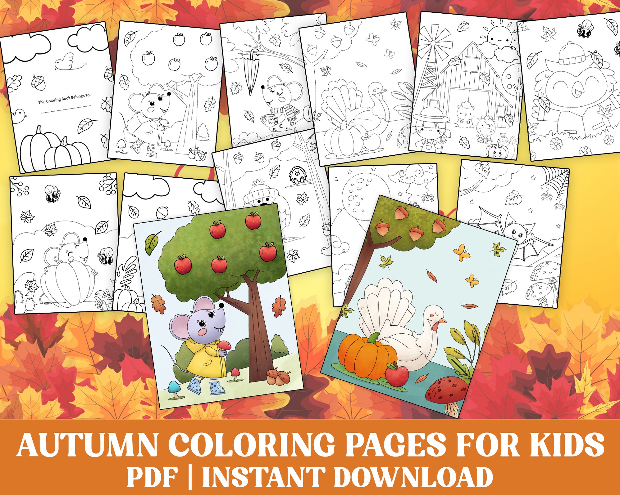 Printable Autumn Coloring Book Bundle, PDF Autumn Fall Thanksgiving Co ...