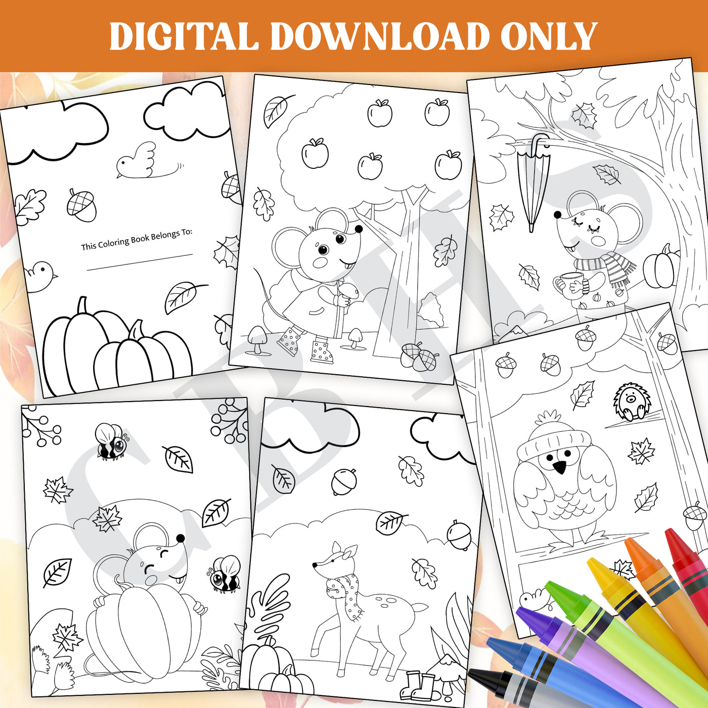 Fall Coloured Pdf Printable PDF Fall Coloring Pages V1, Cute Autumn Kids Coloring Book P ...
