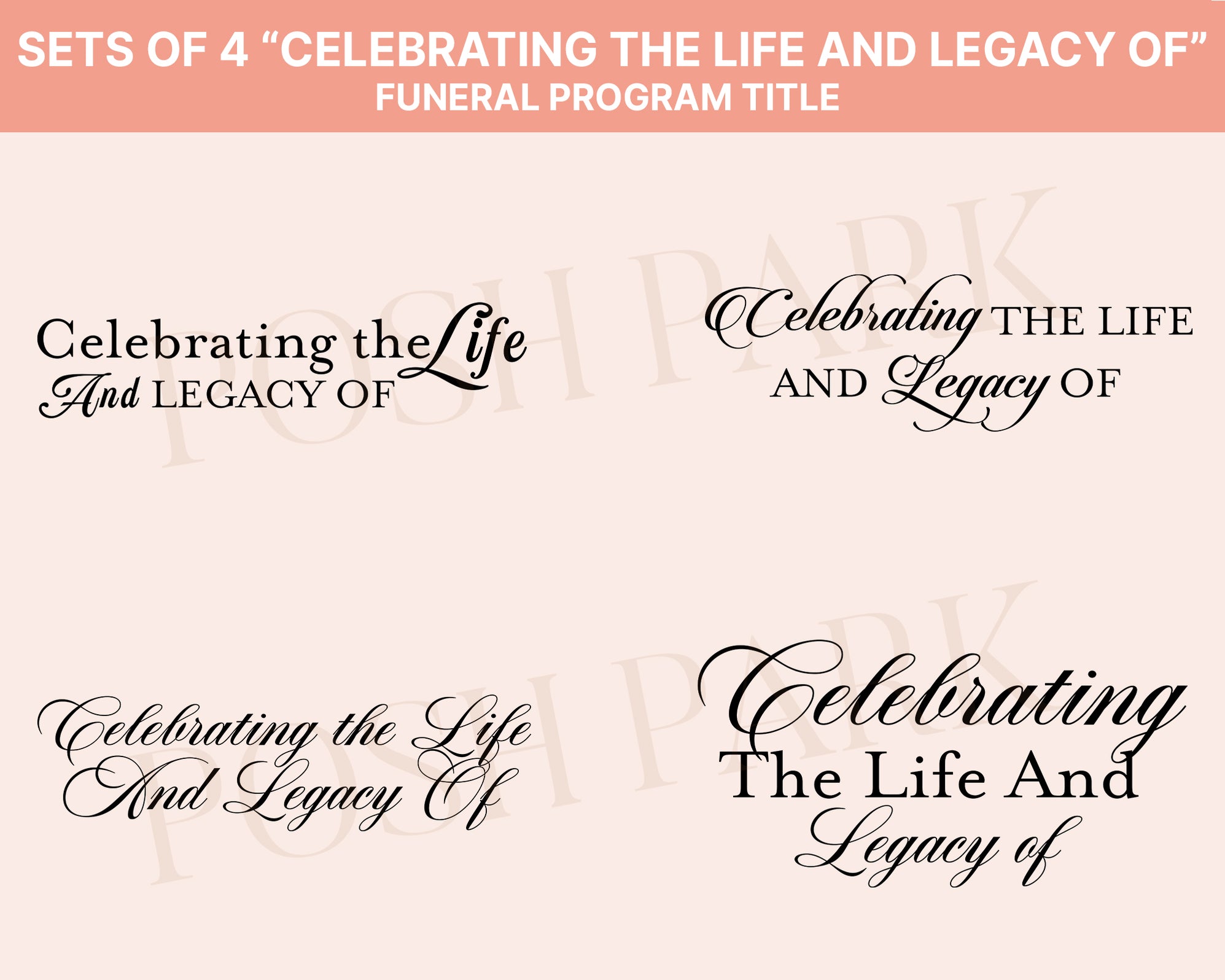 Sets of 4 Celebrating the Life And Legacy Of Funeral Program Header(00)