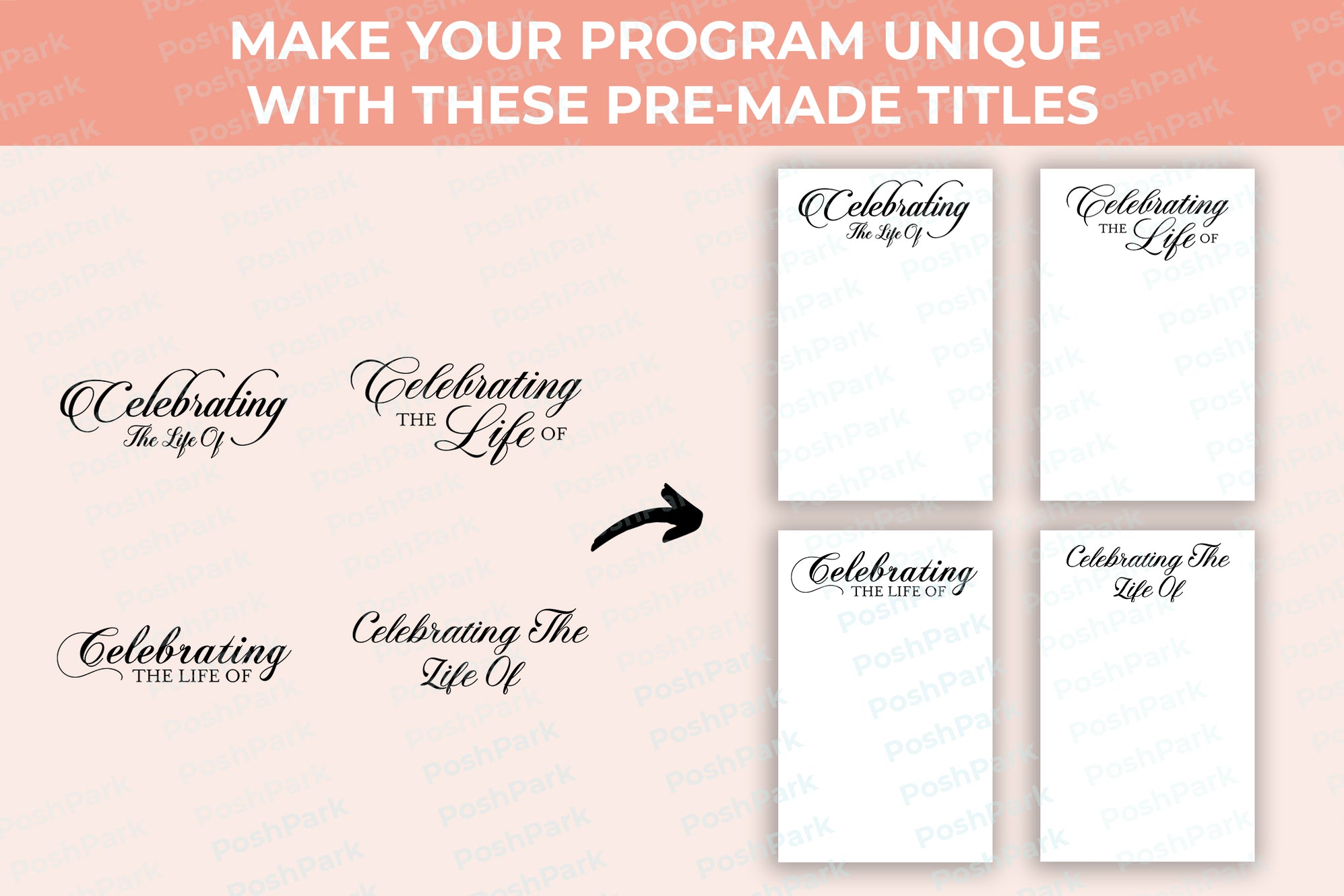 Funeral Header Sets of 4 Funeral Program Word Art Titles, Celebrating the Life of Pre ...
