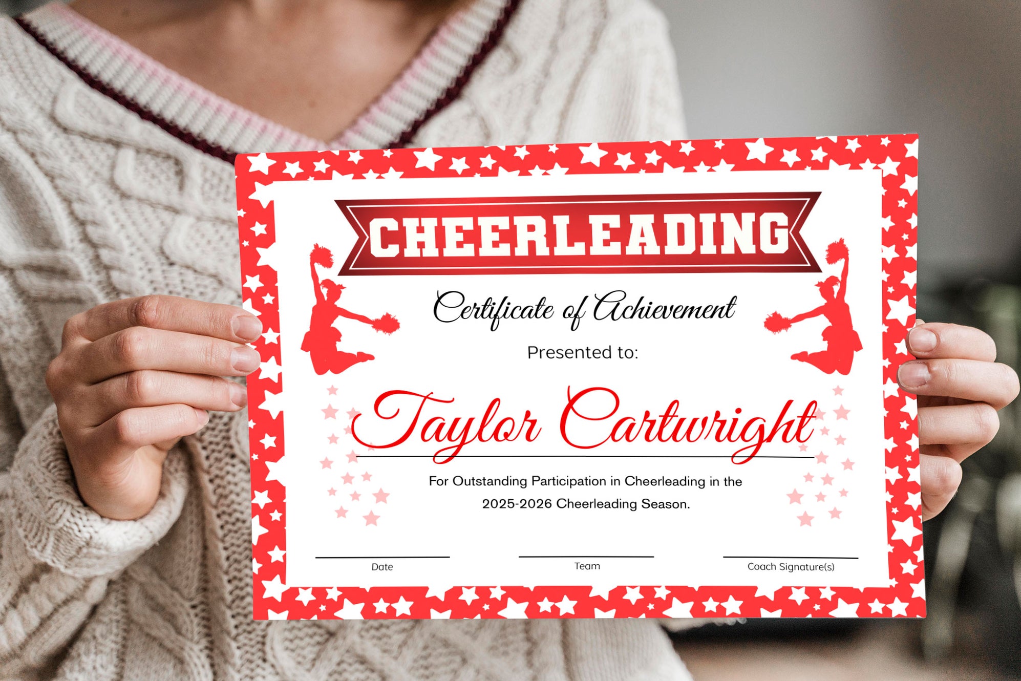 Red Cheer Card DIY Cheerleading Certificate Blue and Red Set of 2, Bundle Cheerleader ...