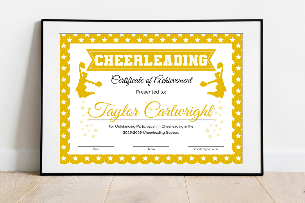 DIY Cheerleading Certificates Yellow, Cheerleader Certificate, Editabl — Posh Park diy-cheerleading-certificates-yellow-cheerleader-certificate-editabl-posh-park