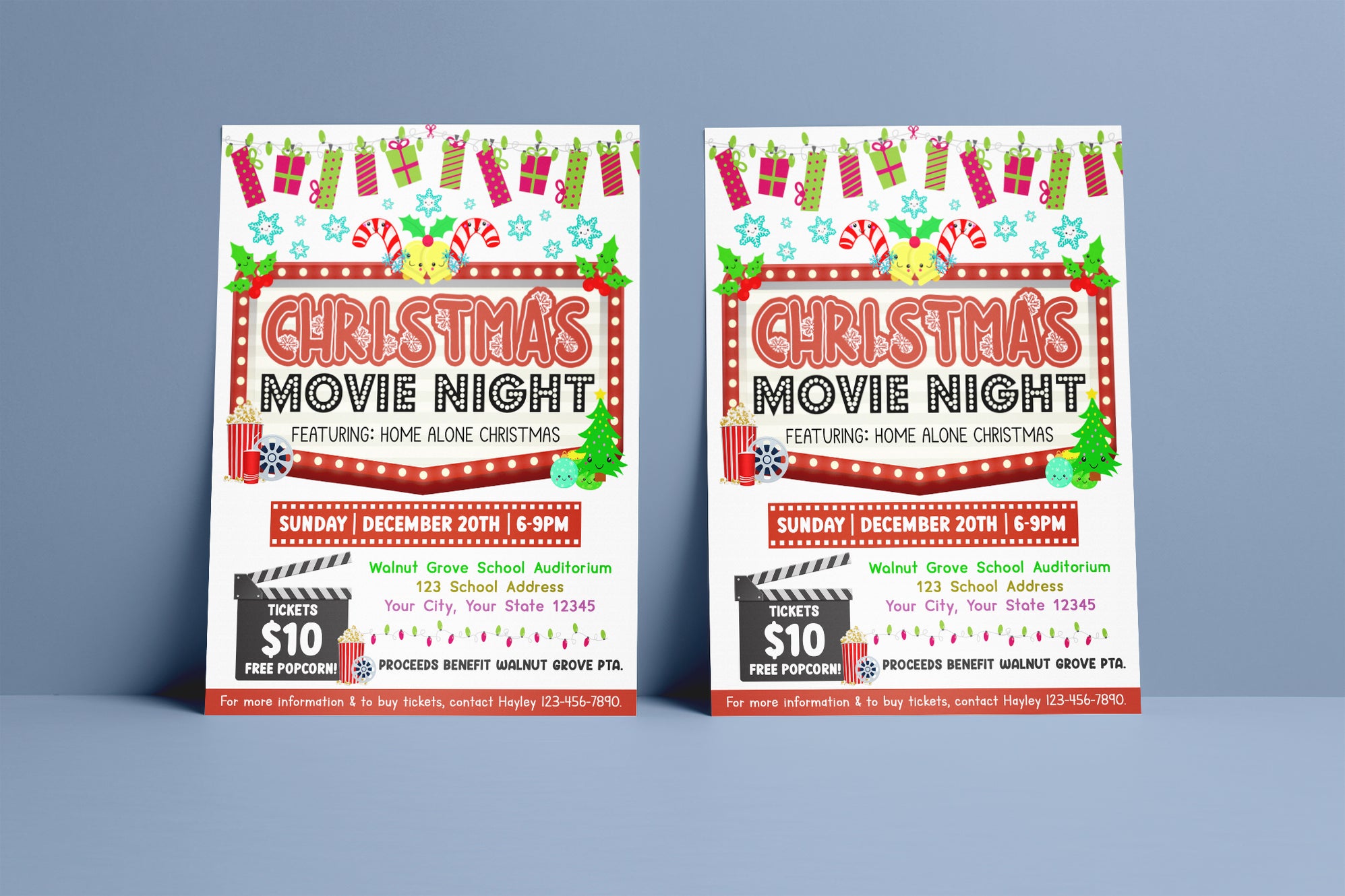 Movie Event Program Editable Christmas Movie Night Flyer Template, Custom Digital Cinema P ...