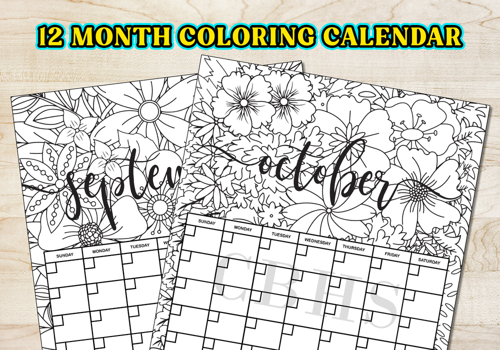 Printable 12 Month Adult Coloring Calendar Floral Pattern - Posh Park printable-12-month-adult-coloring-calendar-floral-pattern-posh-park