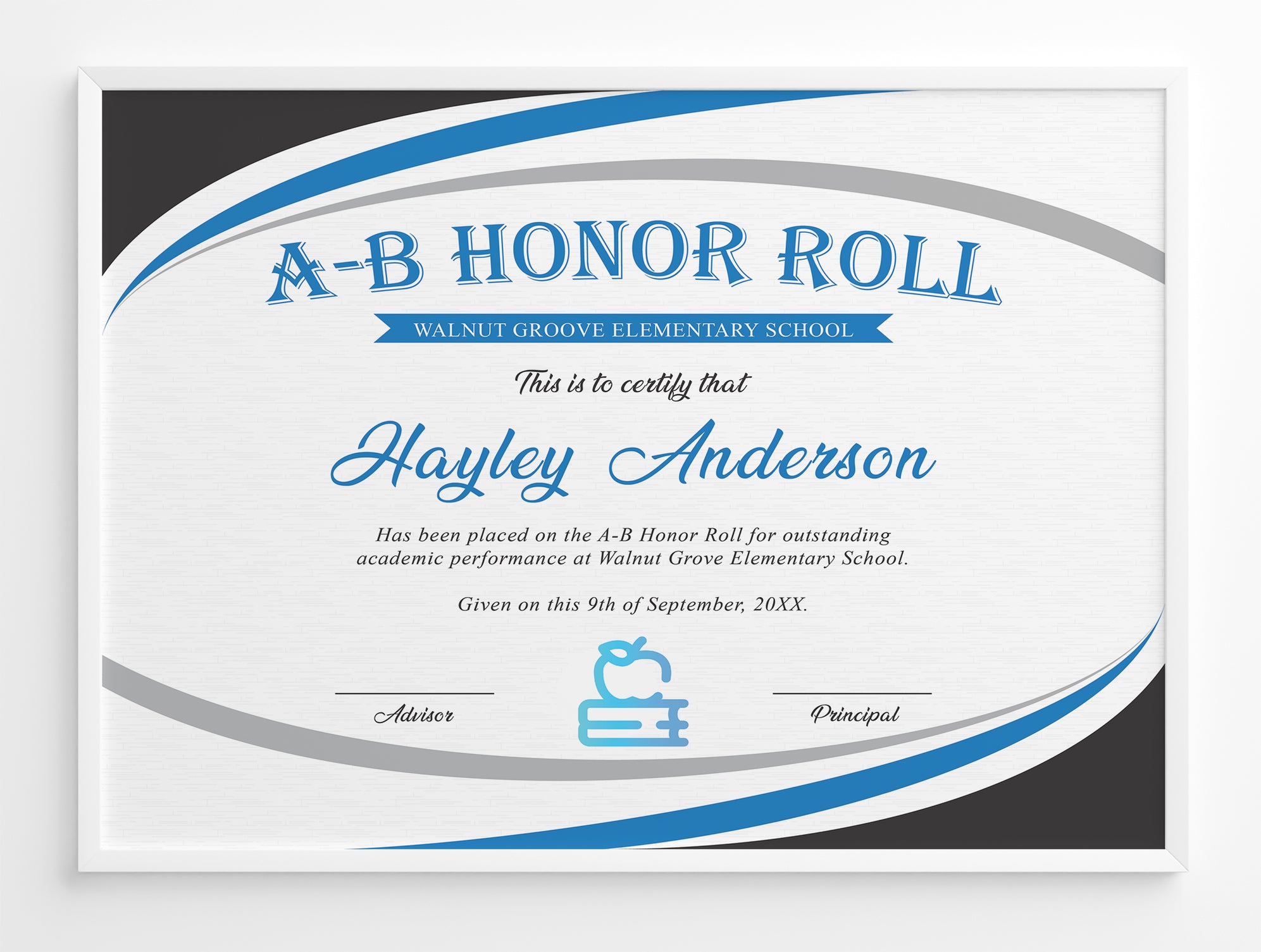 DIY Blue And Black AB Honor Roll Certificate | School Achievement Award ...