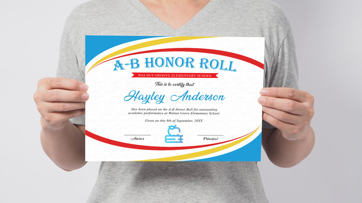 AB Honor Roll School Award Certificate Template | Student Achievement Award